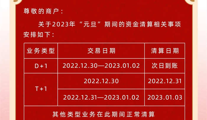 嘉联支付(立刷)2023年元旦假期资金清算通知! 图2
